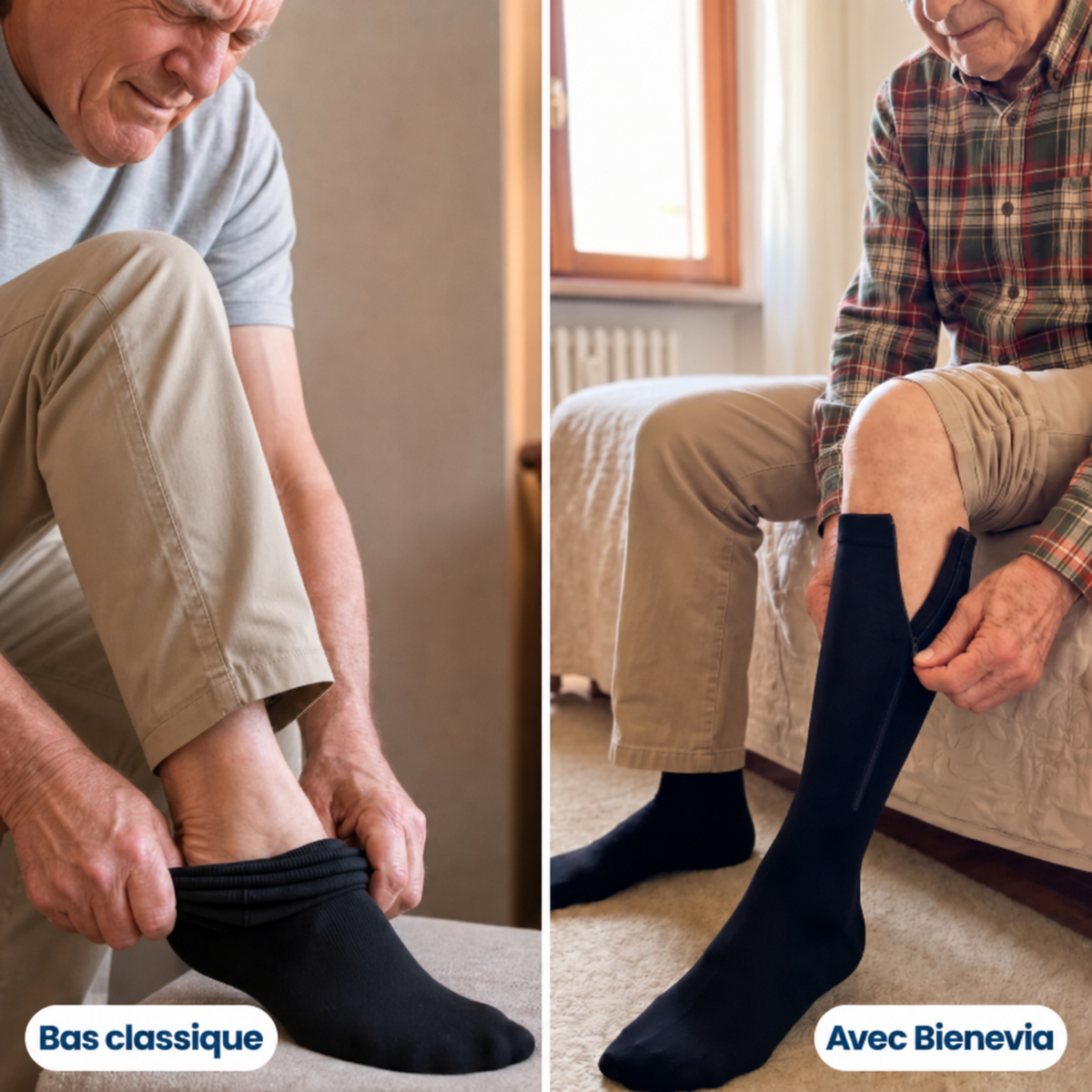Fermeture éclair bas de contention Bienevia - enfilage facile pour senior