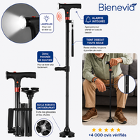 Canne senior reglable avec base stable et LED