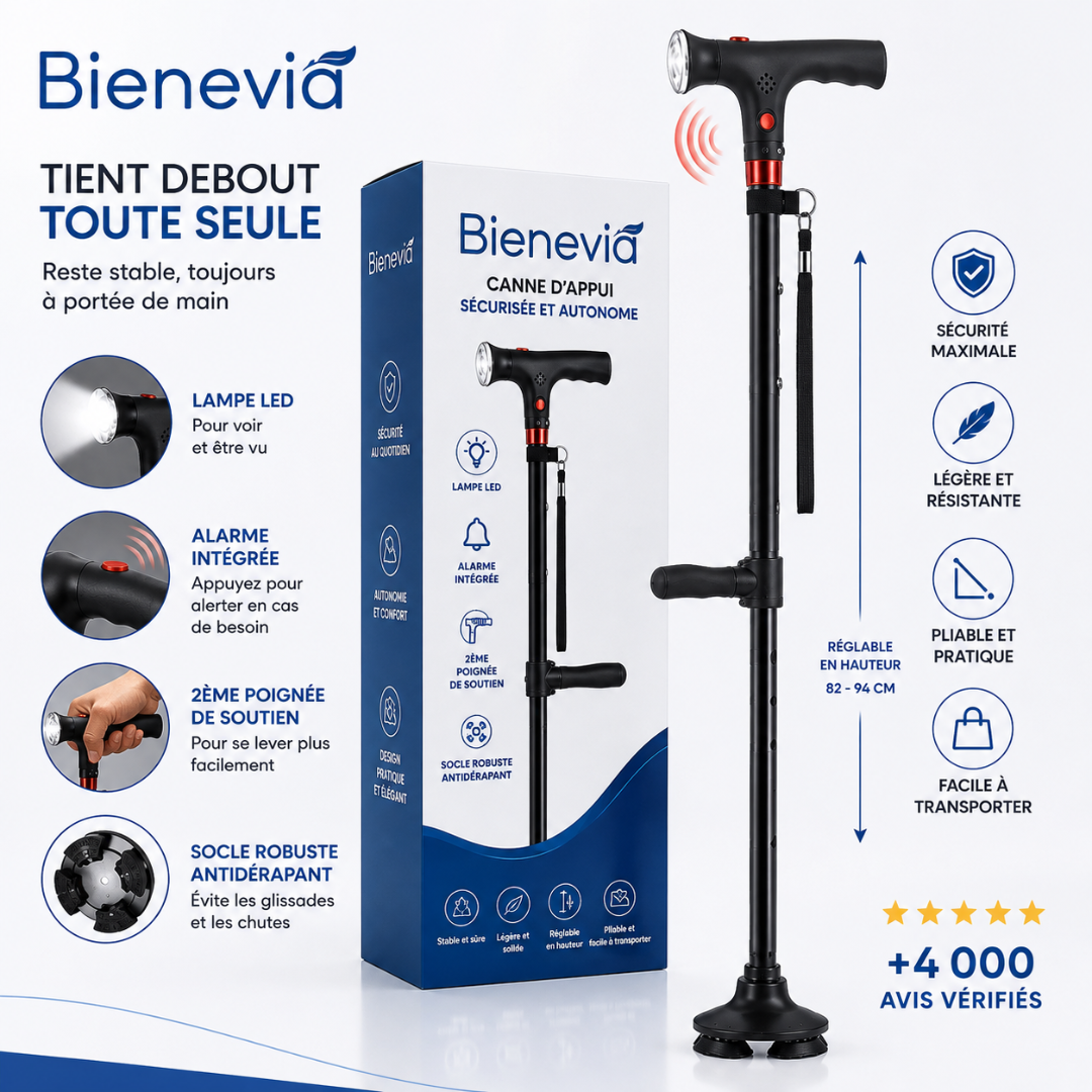 Canne de marche senior avec aide au lever Bienevia