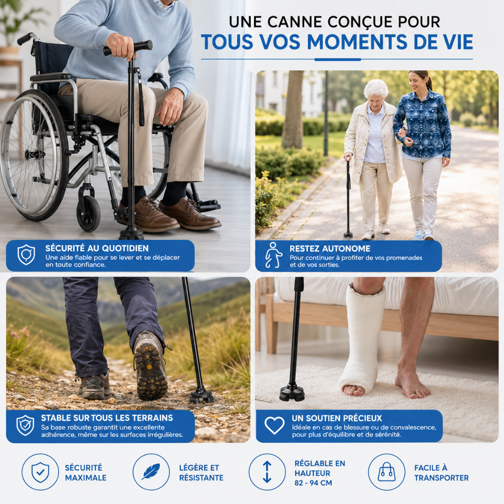 Canne de marche ergonomique pour personnes agees
